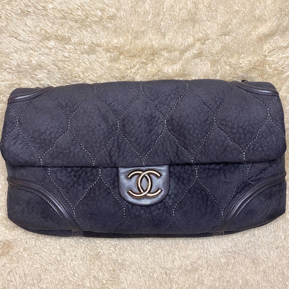 Chanel Medium Grey Suede Shoulder Bag w/Chain